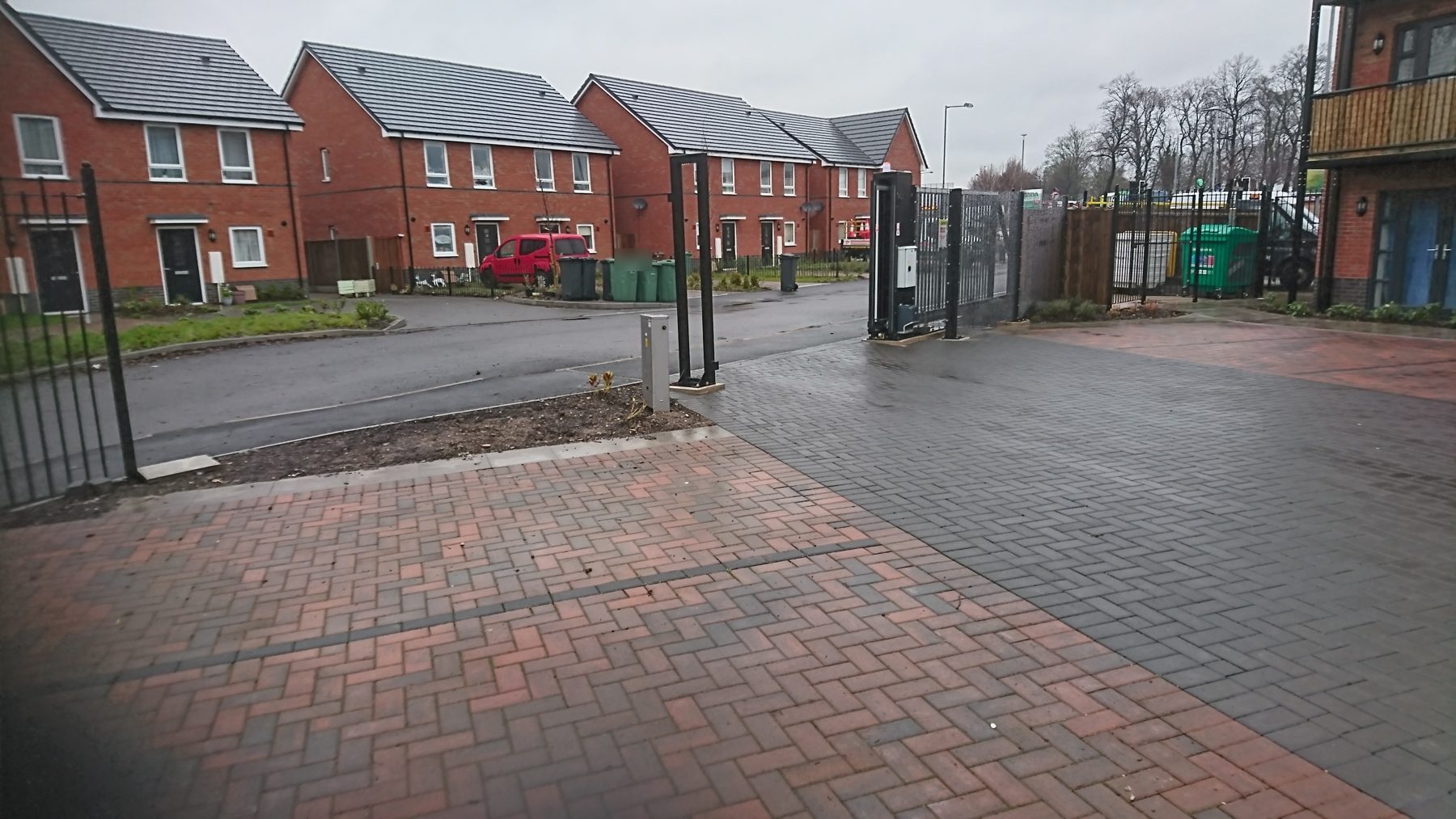 A newly completed street of homes