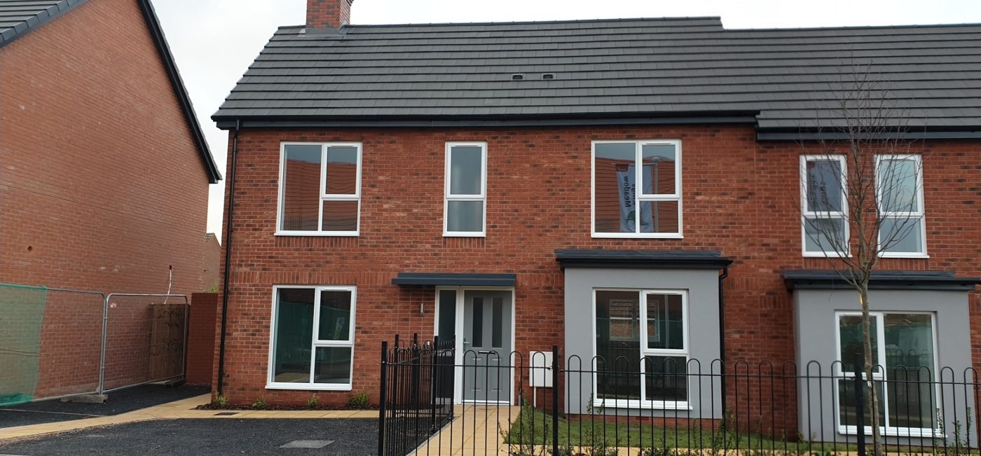 A row of newly completed homes